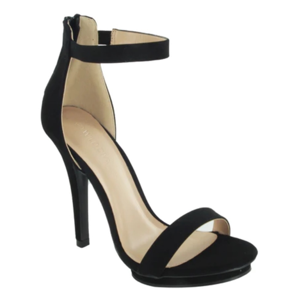 Women's Black Velvet High Heel Sandals Open Toe Ankle Strap Stiletto Prom Shoe 9